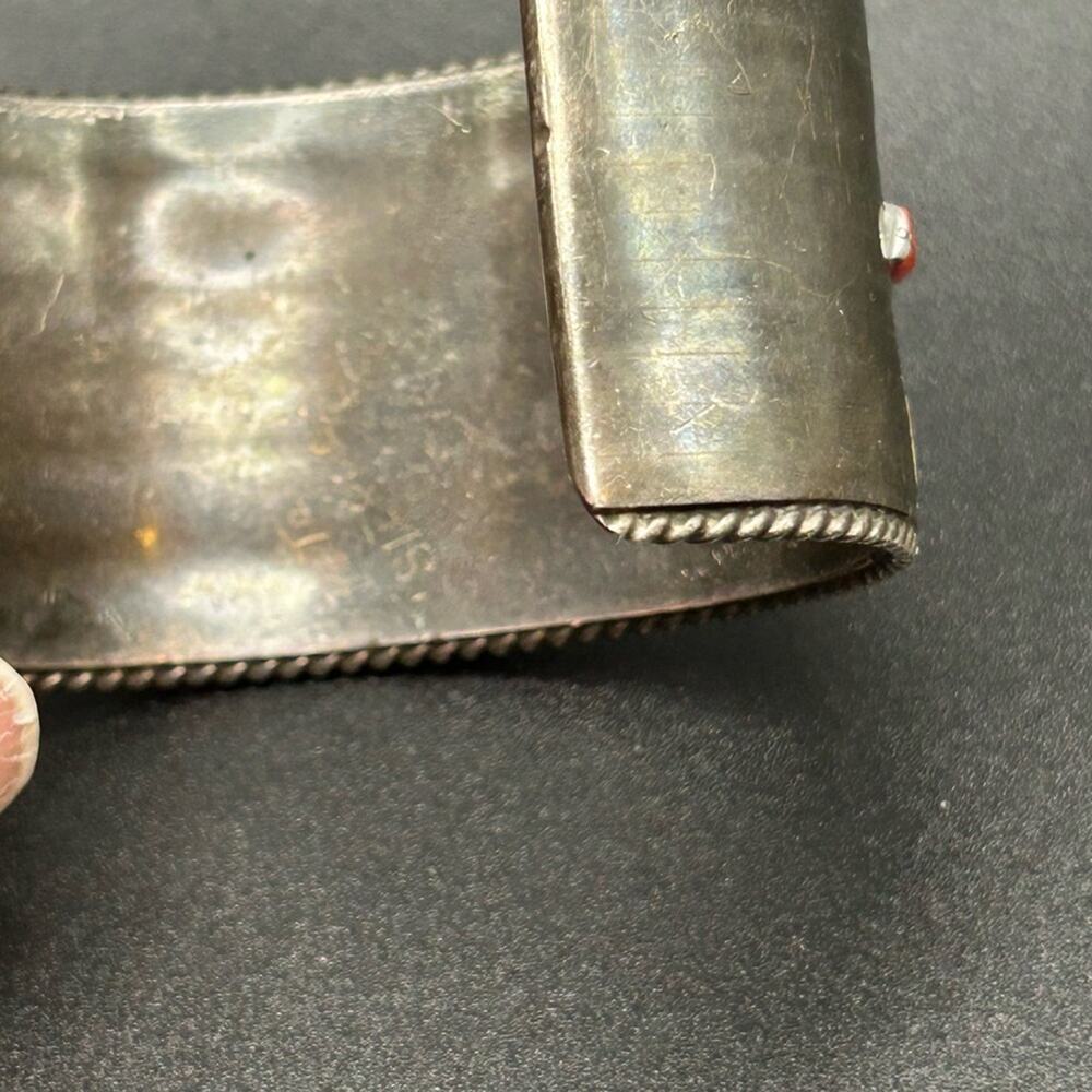 925 Sterling silver coral MOP inlay cuff bracelet #396 Native American Zuni 125g - Picture 7 of 16